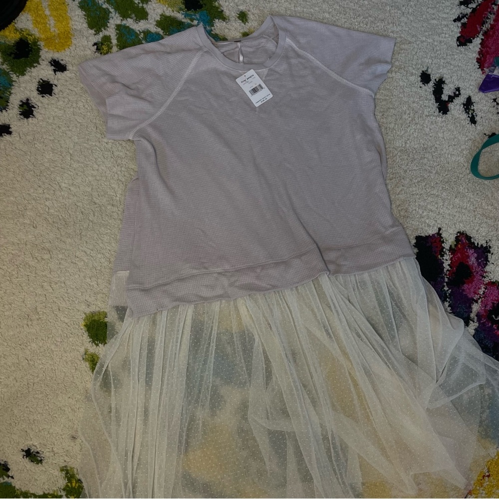 NWT Free People lavender long t shirt dress with tulle trailing